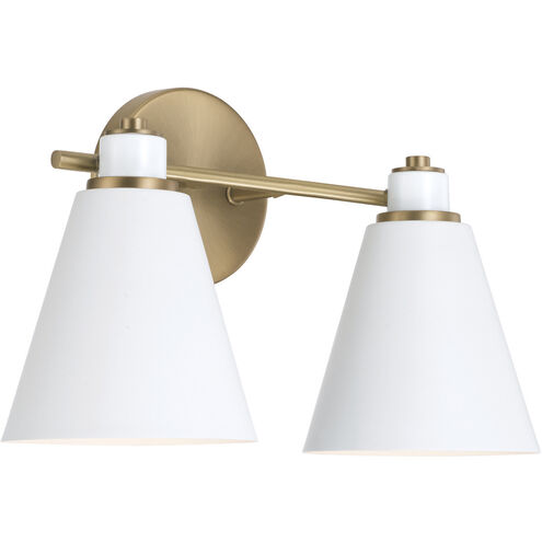 Bradley 2 Light 15 inch Aged Brass and White Vanity Light Wall Light