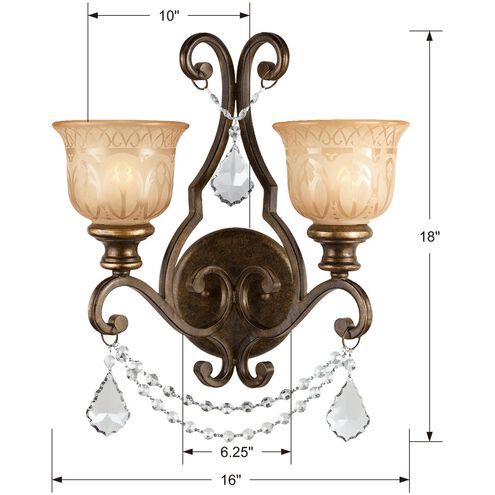 Norwalk 2 Light 16 inch Bronze Umber Sconce Wall Light in Clear Hand Cut