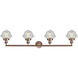 Franklin Restoration Small Oxford 4 Light 46 inch Antique Copper Bath Vanity Light Wall Light in Seedy Glass, Franklin Restoration