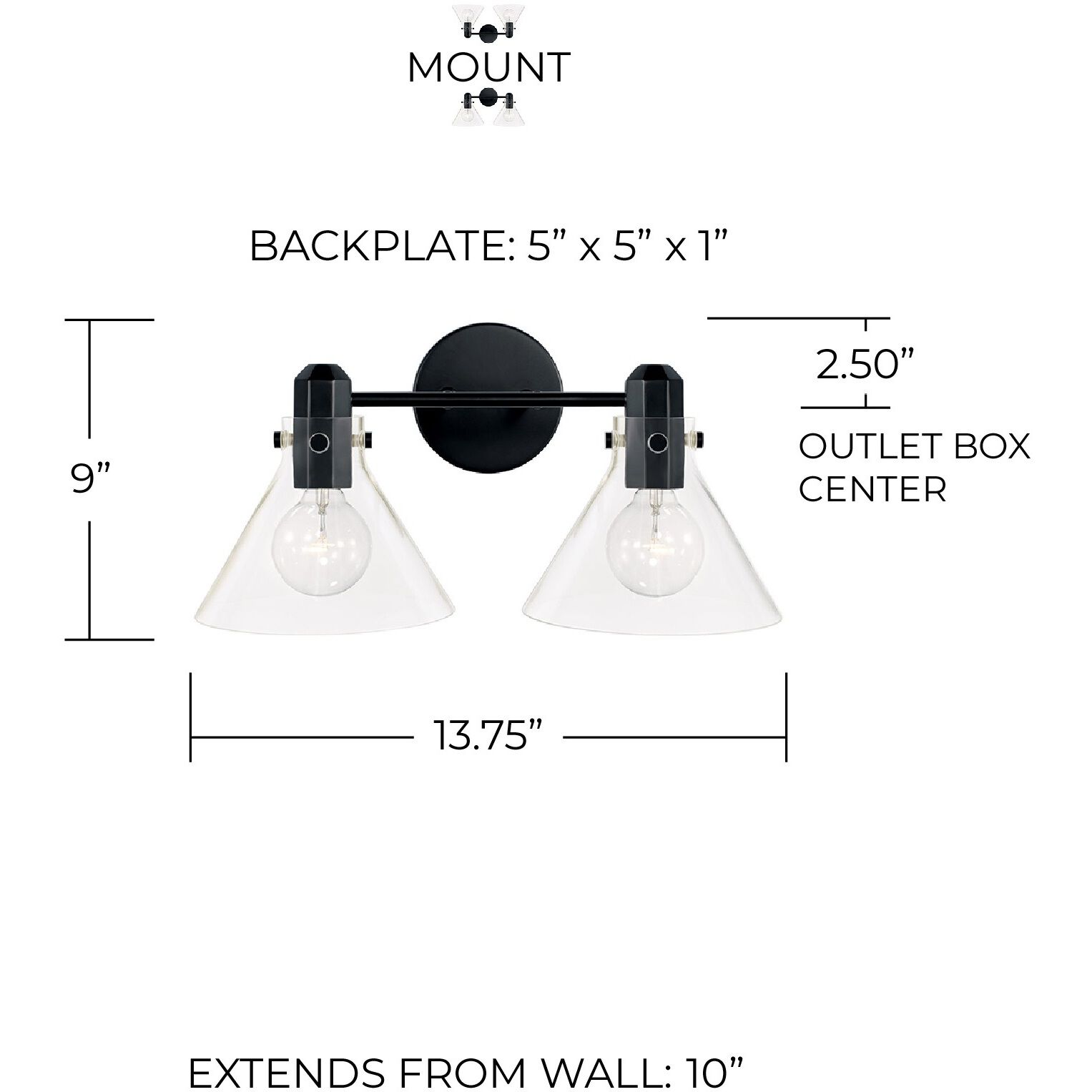 Greer 2 Light 18 inch Matte Black Vanity Light Wall Light