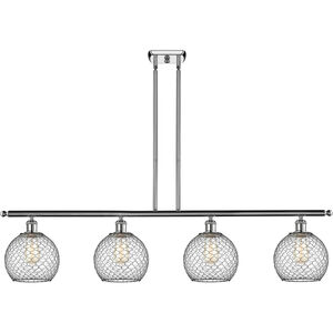 Ballston Farmhouse Chicken Wire LED 48 inch Polished Chrome Island Light Ceiling Light in Clear Glass with Black Wire, Ballston