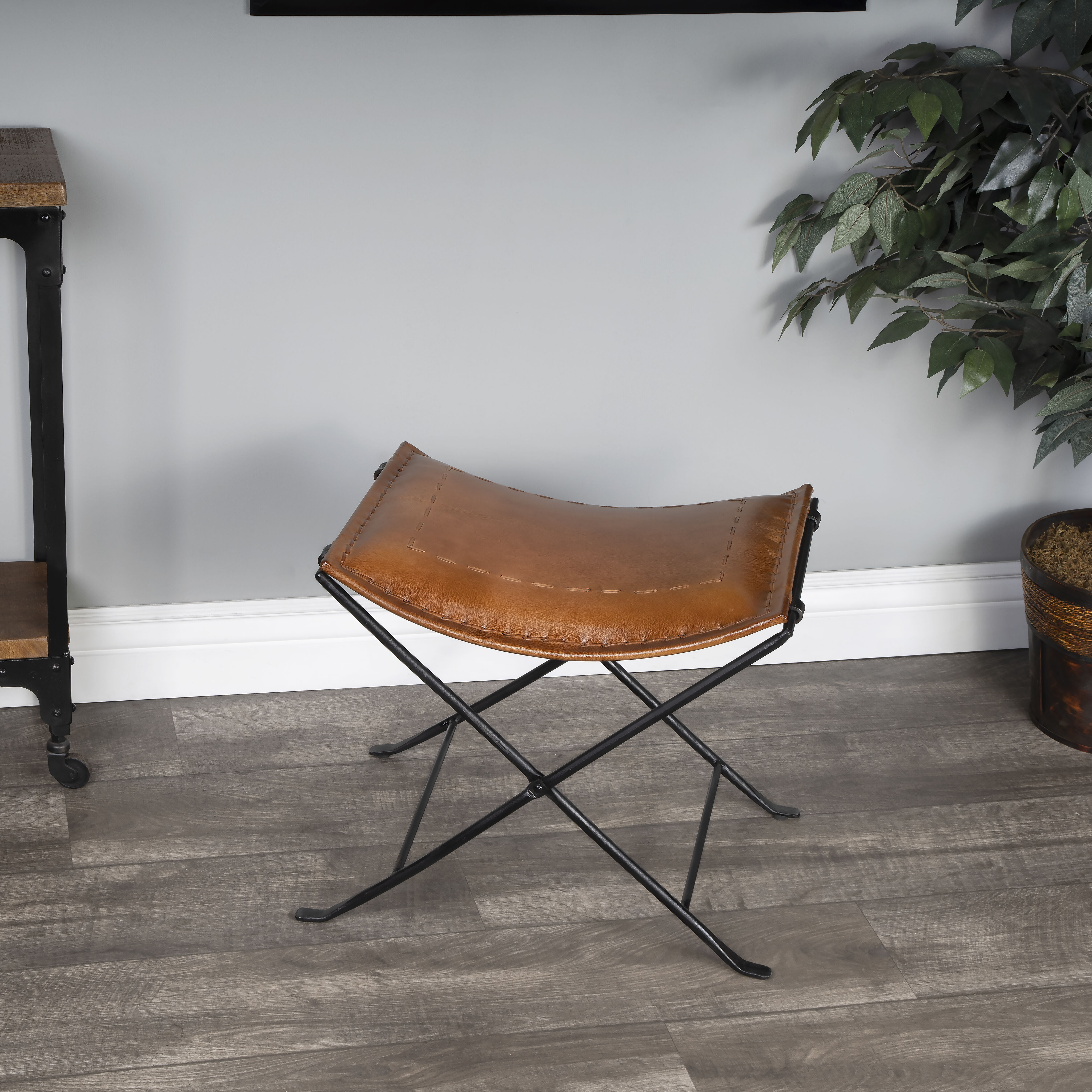 Industrial Chic Melton  Brown Leather Bench