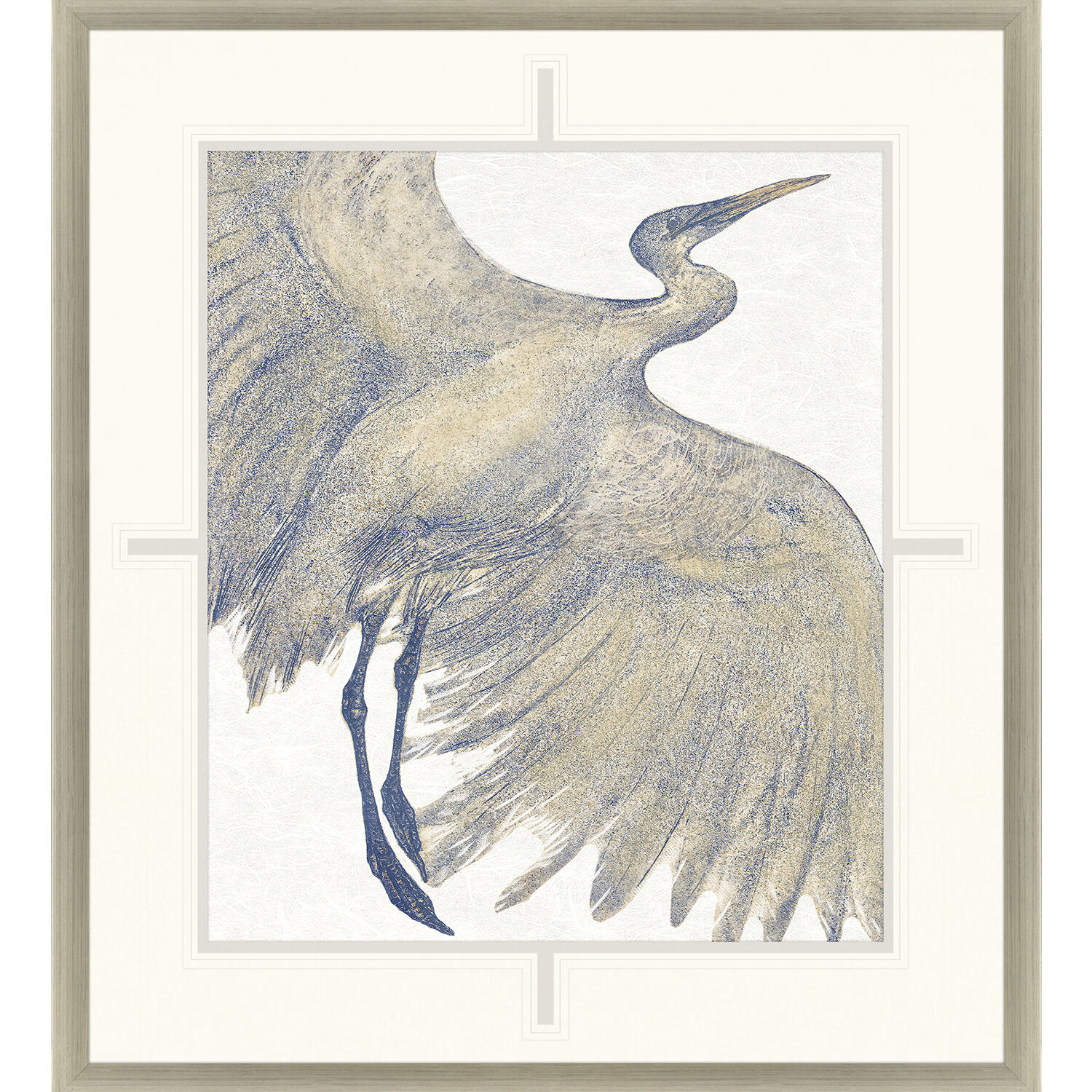 Plumage Beige and Blue and White Framed Art