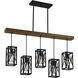 Industrial 5 Light 38 inch Wood with Black Linear Chandelier Ceiling Light