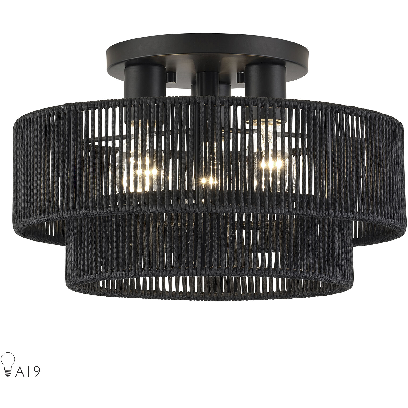 Acordia 3 Light 15 inch Black Semi Flush Mount Ceiling Light, Large