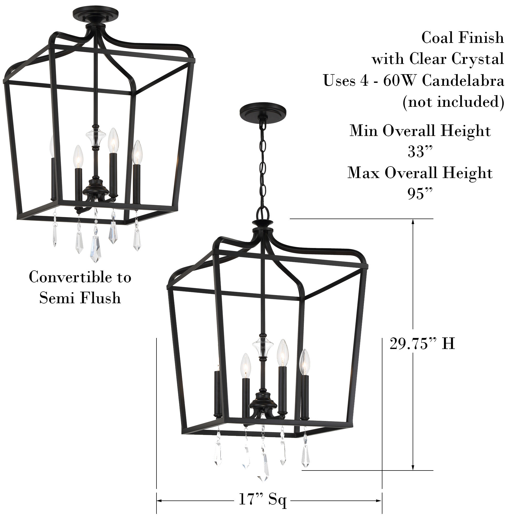 Laurel Estate 4 Light 17 inch Coal Foyer Light Ceiling Light