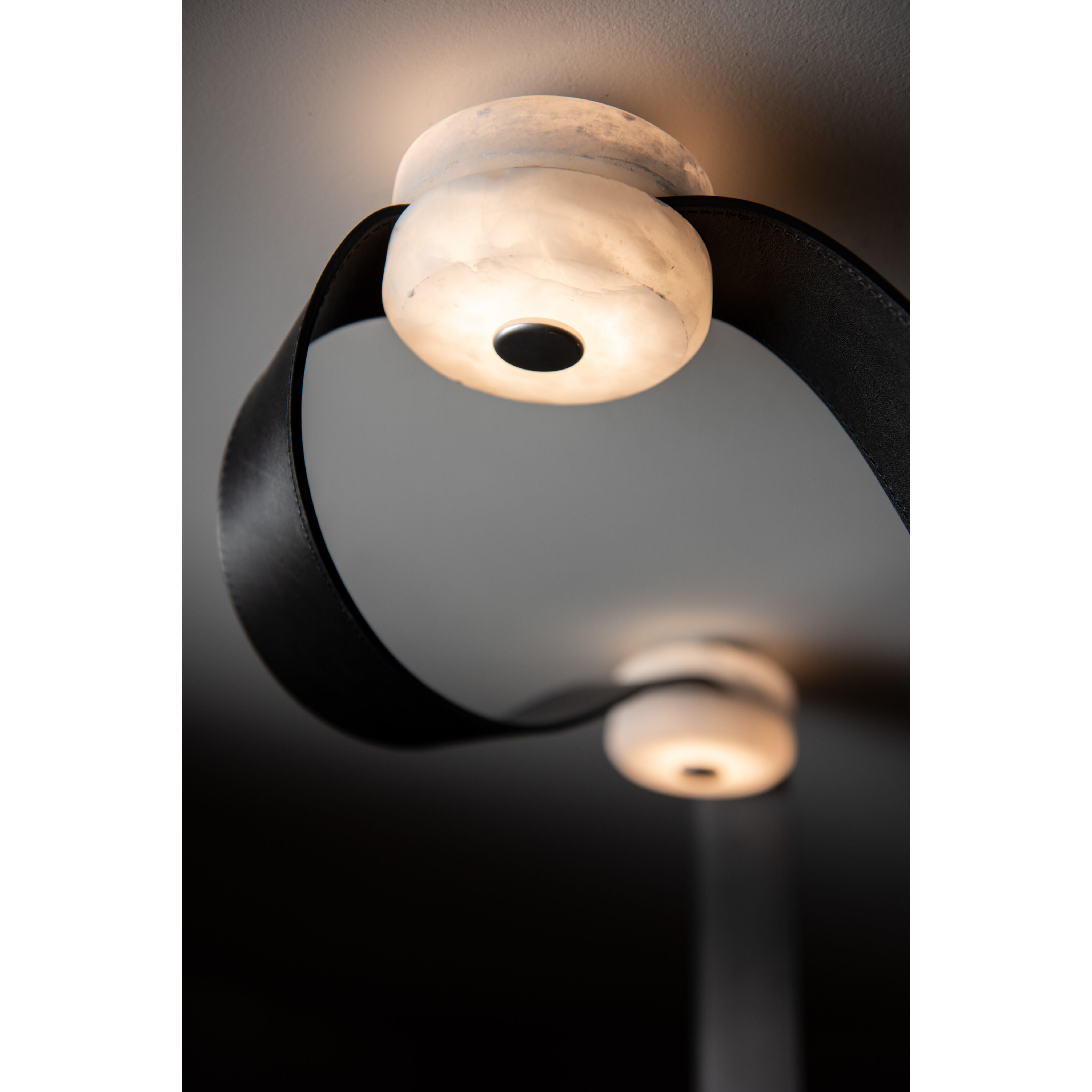 Art & Alchemy SNAPS LED 58 inch White Pendant Ceiling Light in Chestnut Leather with Alabaster, Medium