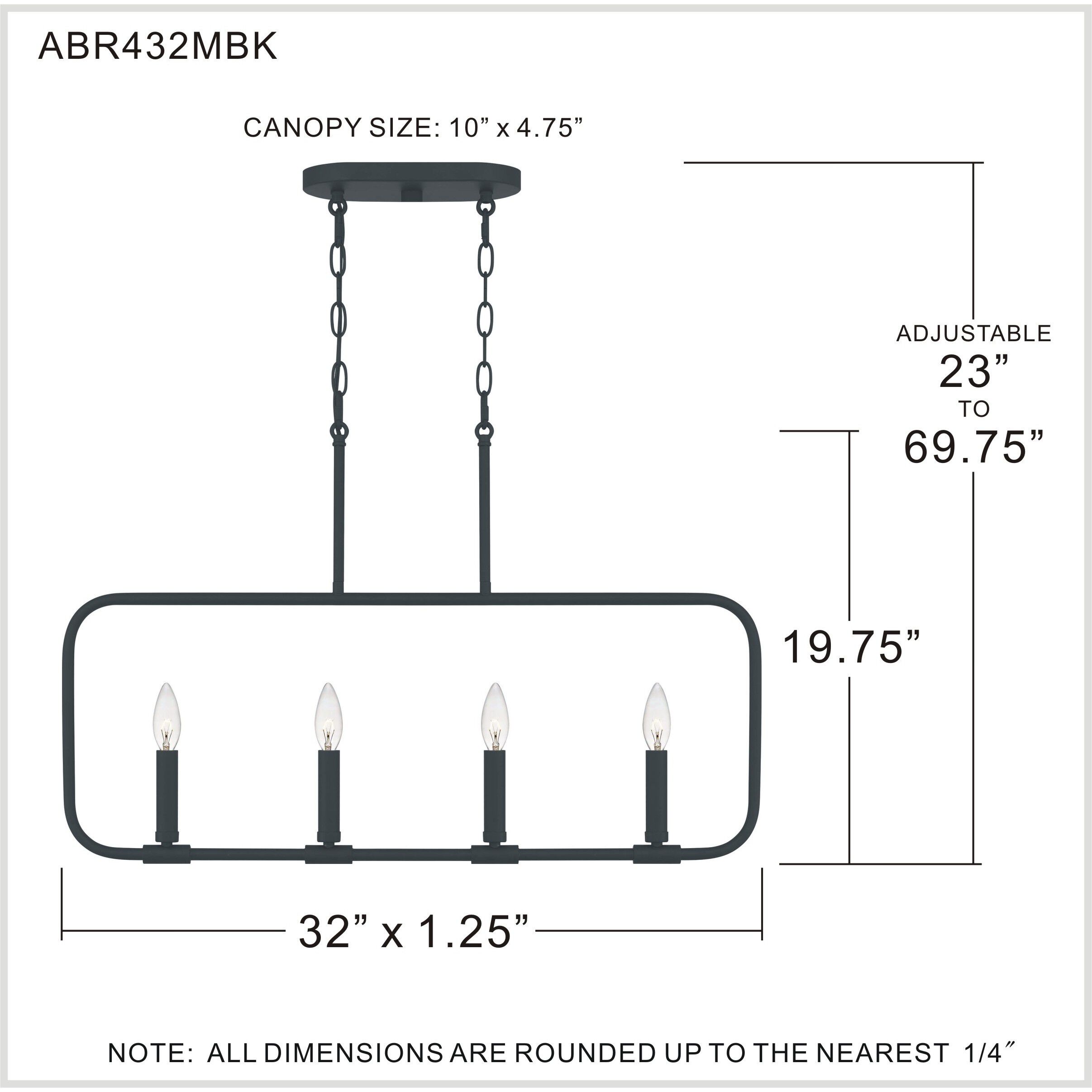 Abner 4 Light 32 inch Matte Black Linear Chandelier Ceiling Light