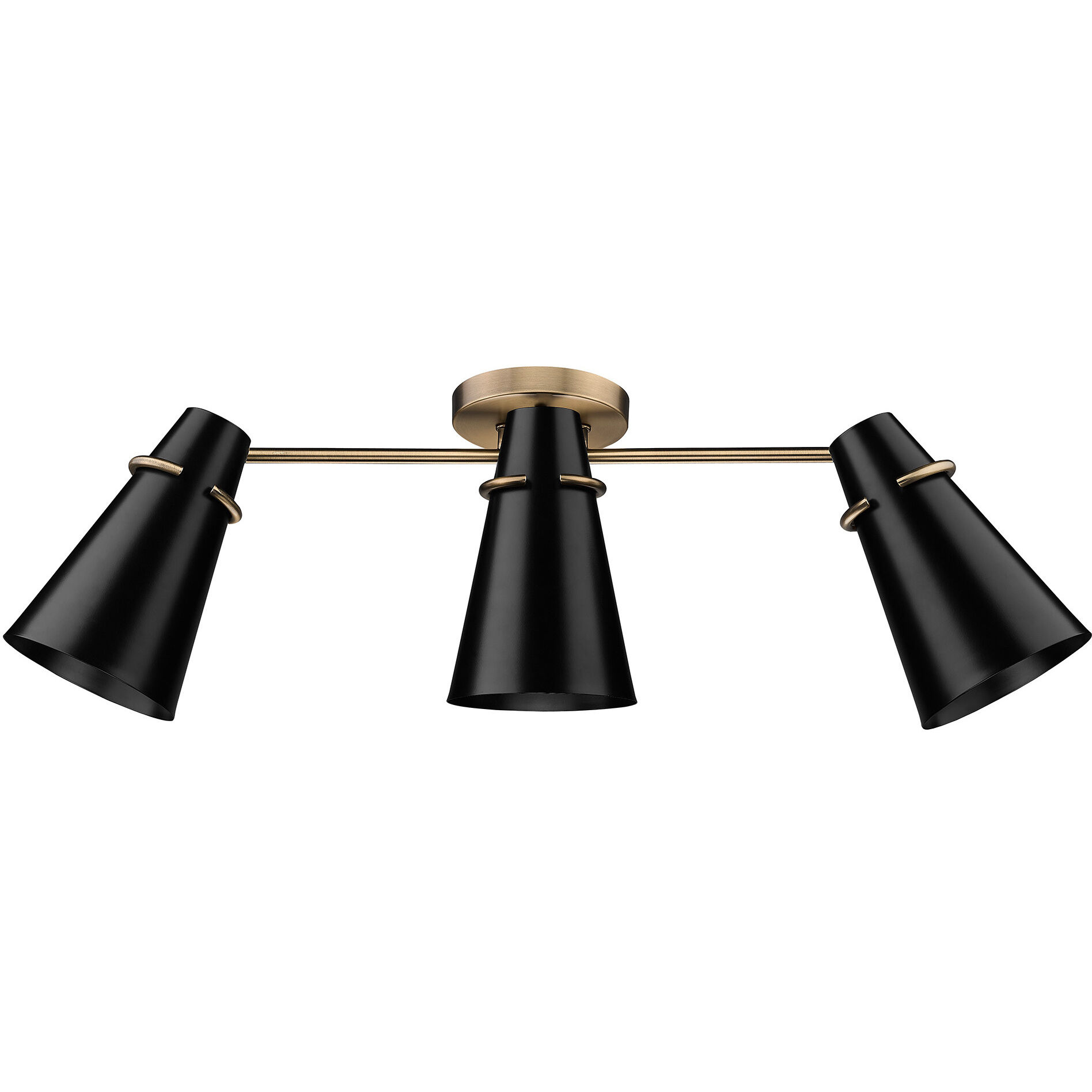 Reeva 3 Light 29.13 inch Modern Brass Semi-Flush Mount Ceiling Light in Matte Black