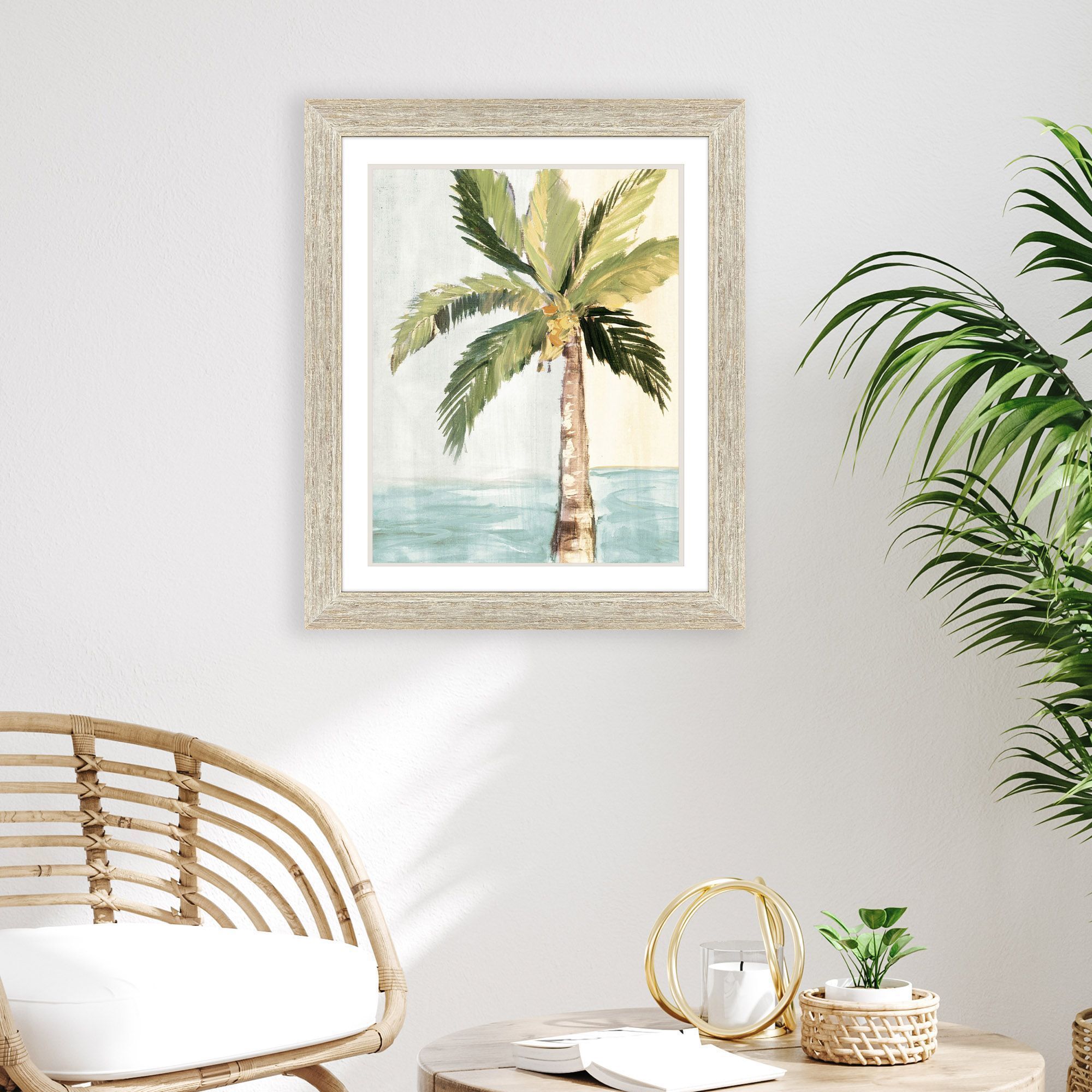 Oasis Palm Green and Turquoise and Yellow and Brown Framed Art, Propac