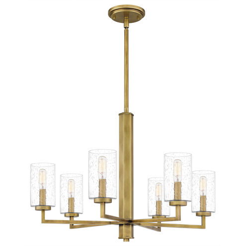 Modern Brass Chandelier 6-Light Candle Island Chandelier with Cylinder  Seeded Glass Shades