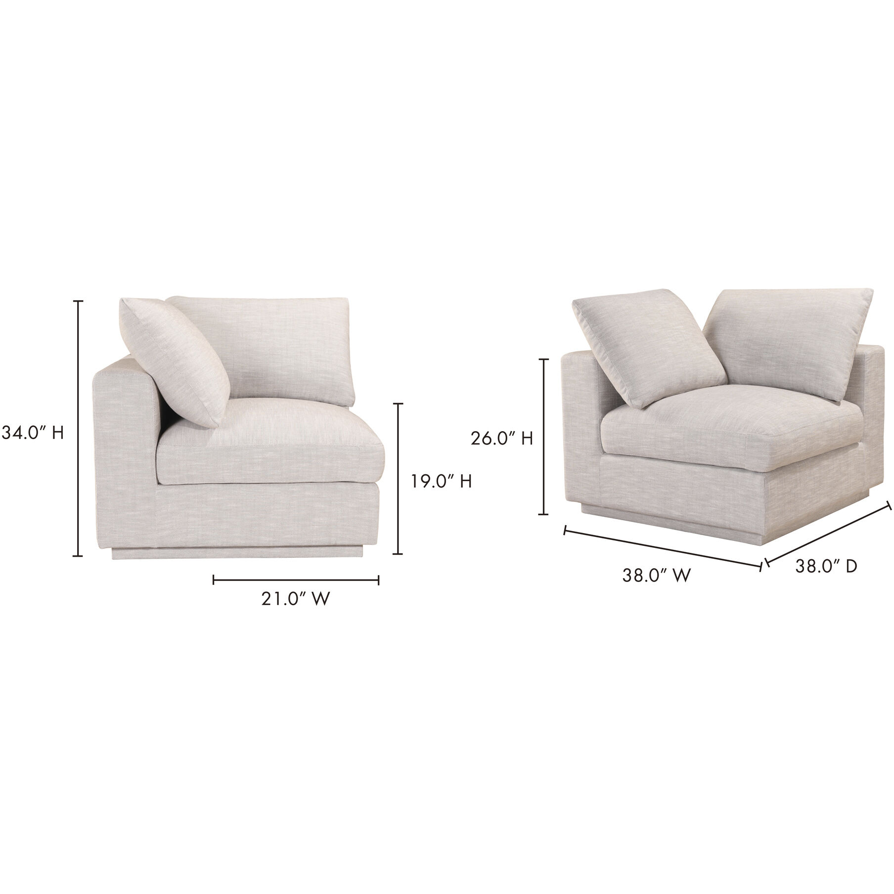Moe s Home Collection RN 1102 39 Justin Grey Corner Chair
