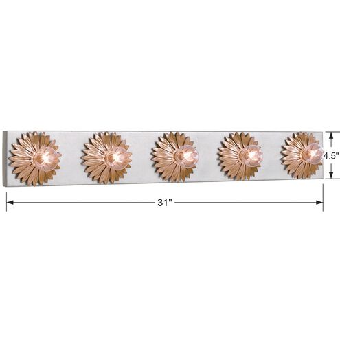 Broche 5 Light 31 inch Antique Gold and Antique Silver Bathroom Vanity Light Wall Light