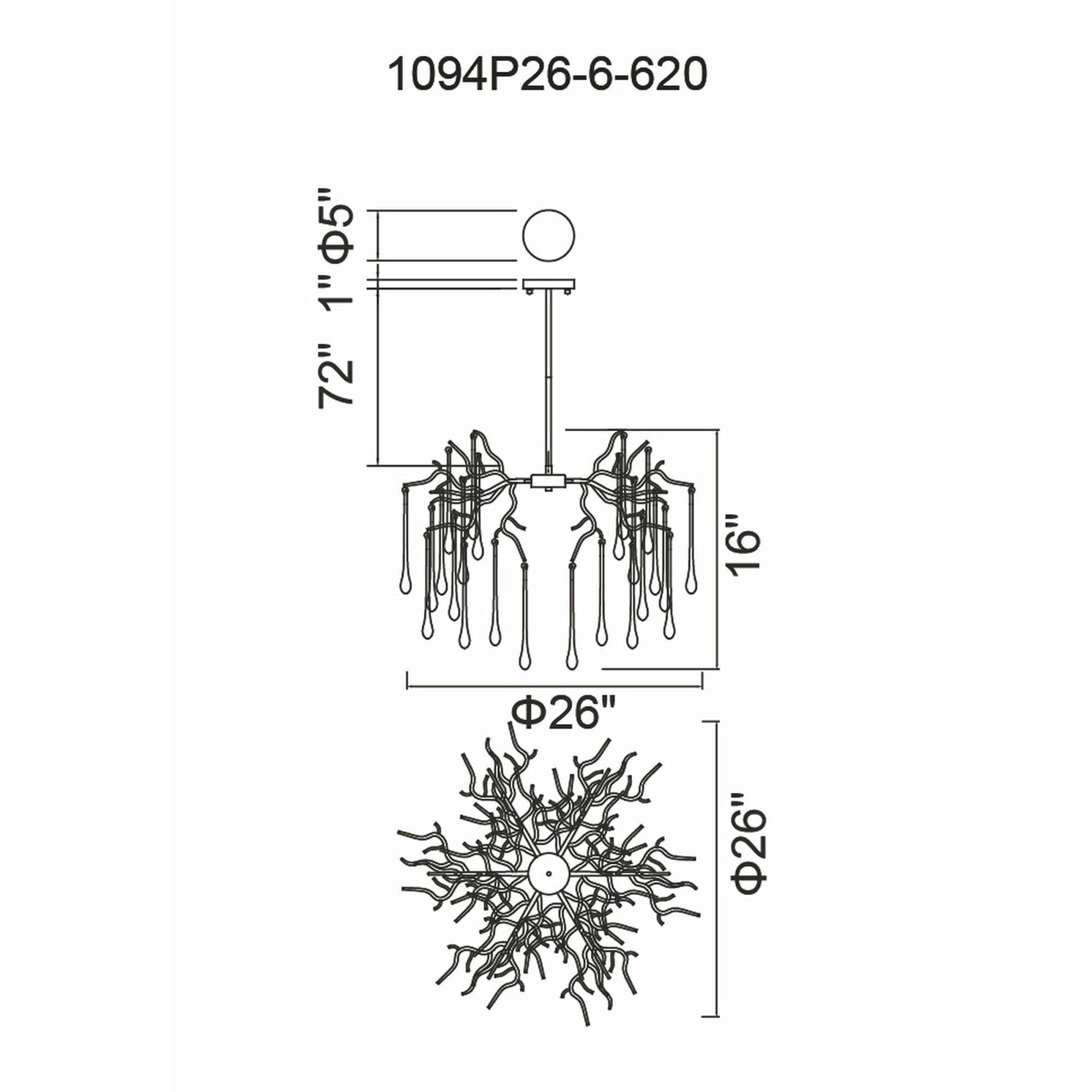 Anita 6 Light 26 inch Black Down Chandelier Ceiling Light