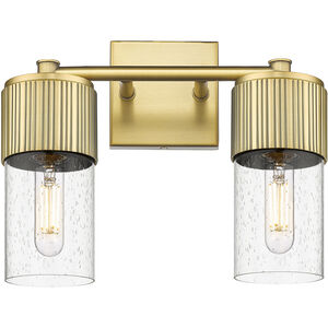 Bolivar 2 Light 13.5 inch Brushed Brass Bath Vanity Light Wall Light in Seedy Glass
