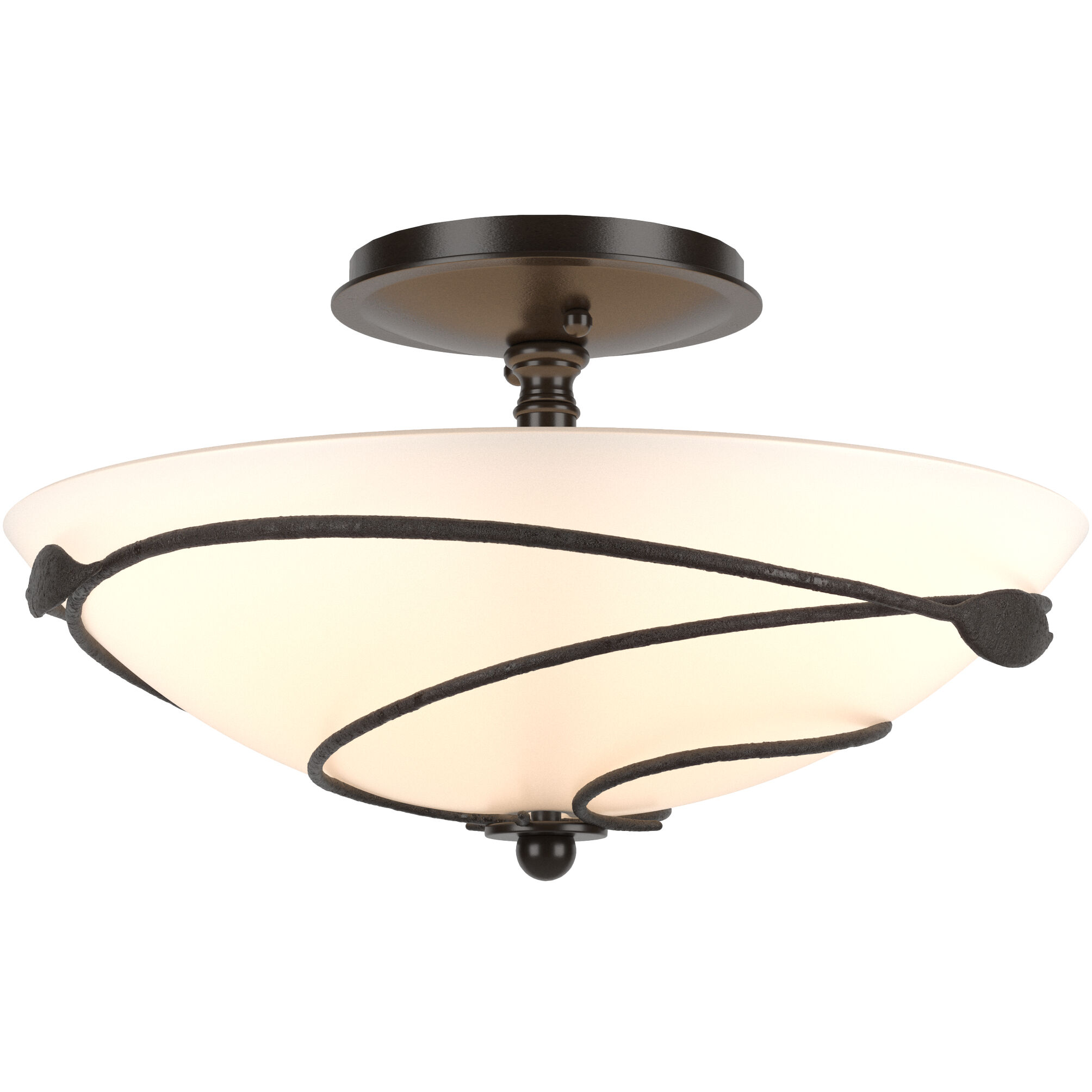 Forged Leaves 2 Light 13.5 inch Oil Rubbed Bronze Semi-Flush Ceiling Light in Opal