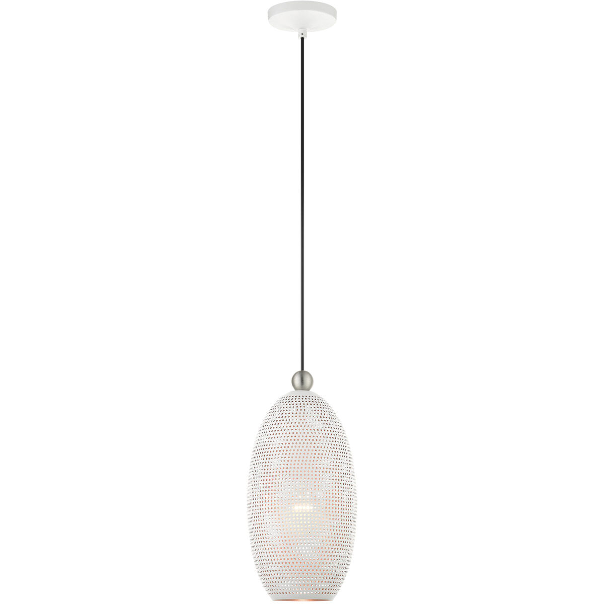 Dublin 1 Light 7 inch White with Brushed Nickel Accents Pendant Ceiling Light