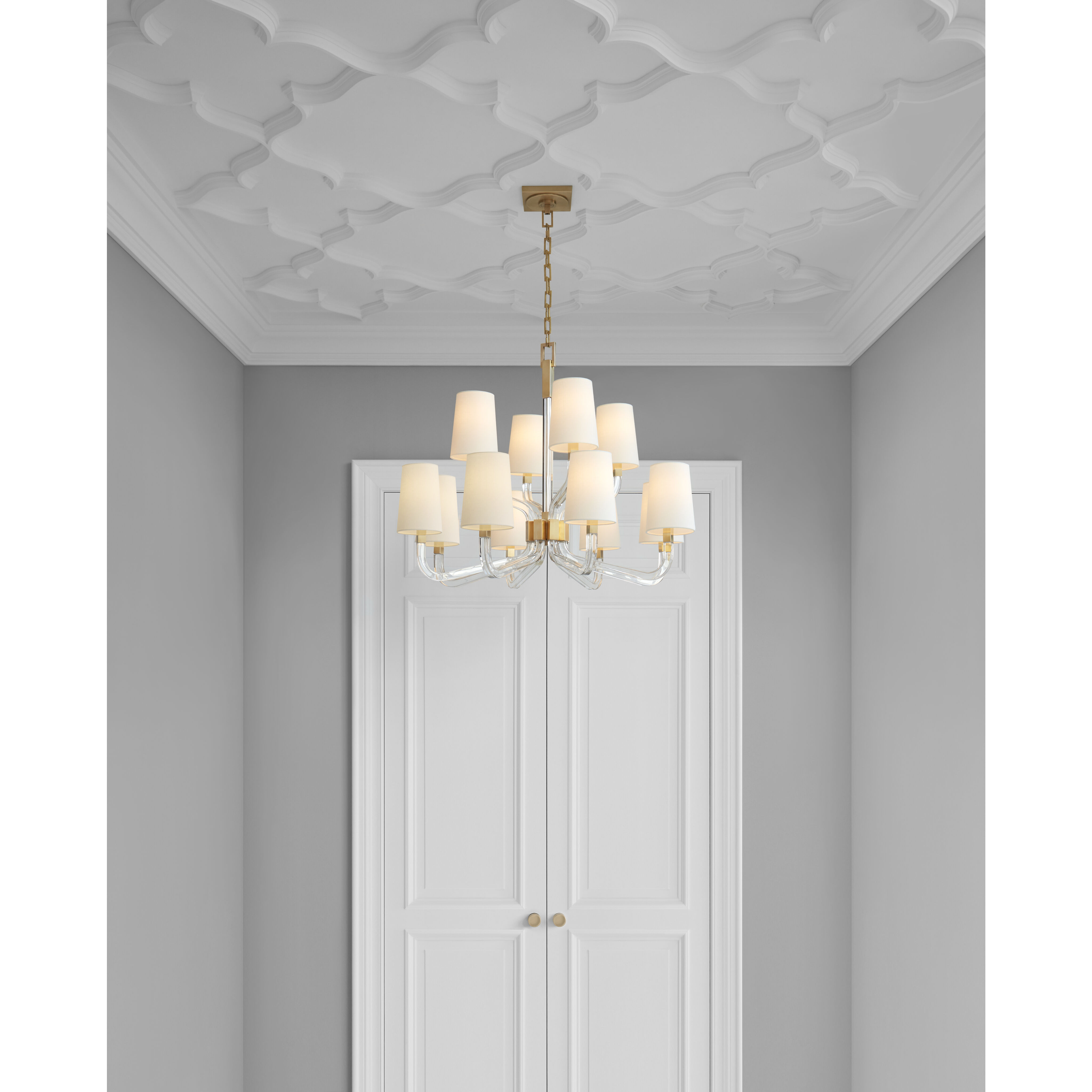 Chapman & Myers Reagan 12 Light 32 inch Antique-Burnished Brass and Crystal Two Tier Chandelier Ceiling Light in (None), Medium