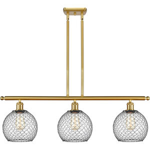 Ballston Farmhouse Chicken Wire 3 Light 36 inch Satin Gold Island Light Ceiling Light, Ballston