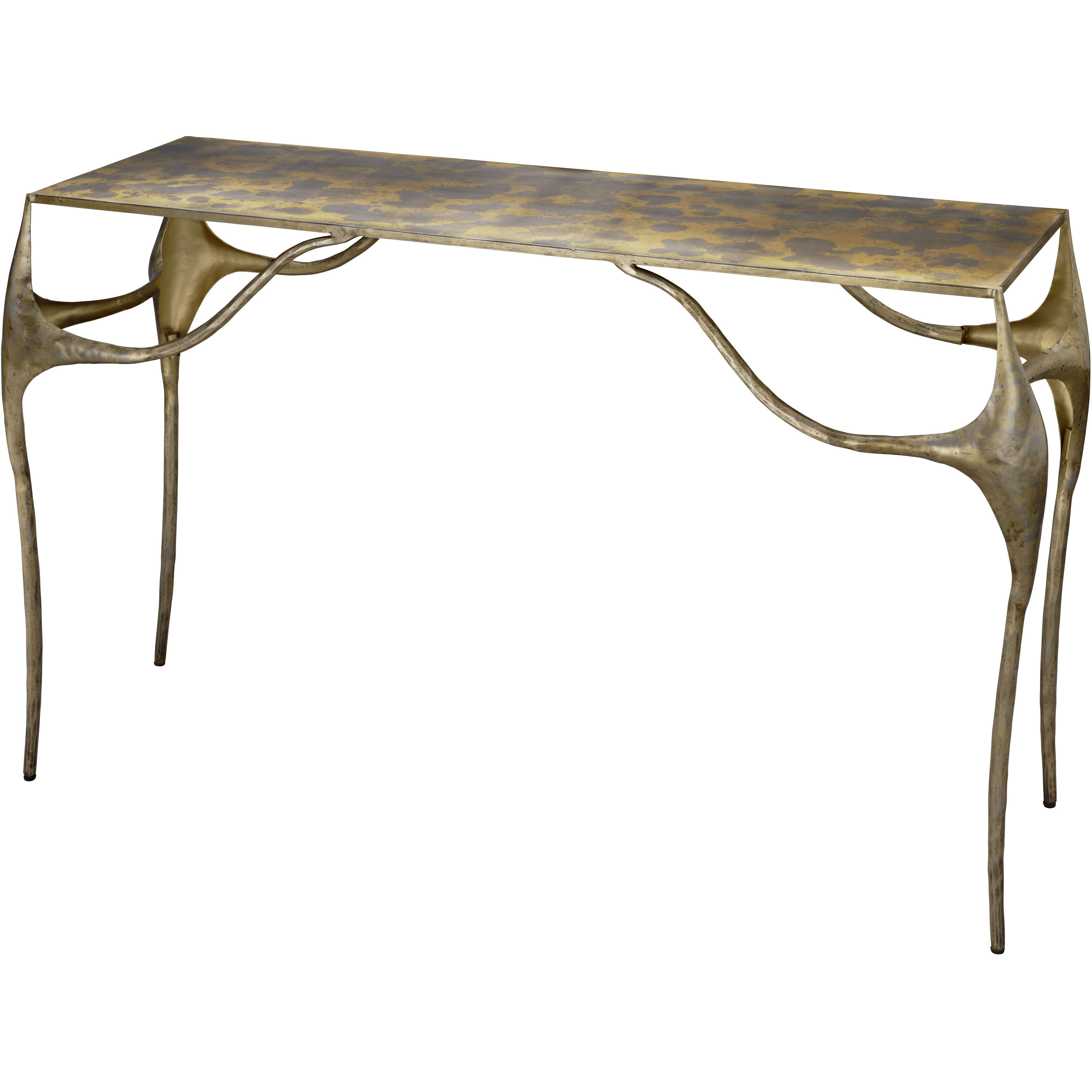 Persephone 48 inch Antique Brass and Silver Patina Console Table, Inline