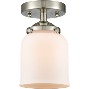 Nouveau Small Bell 1 Light 5 inch Brushed Satin Nickel Semi-Flush Mount Ceiling Light in Matte White Glass, Nouveau