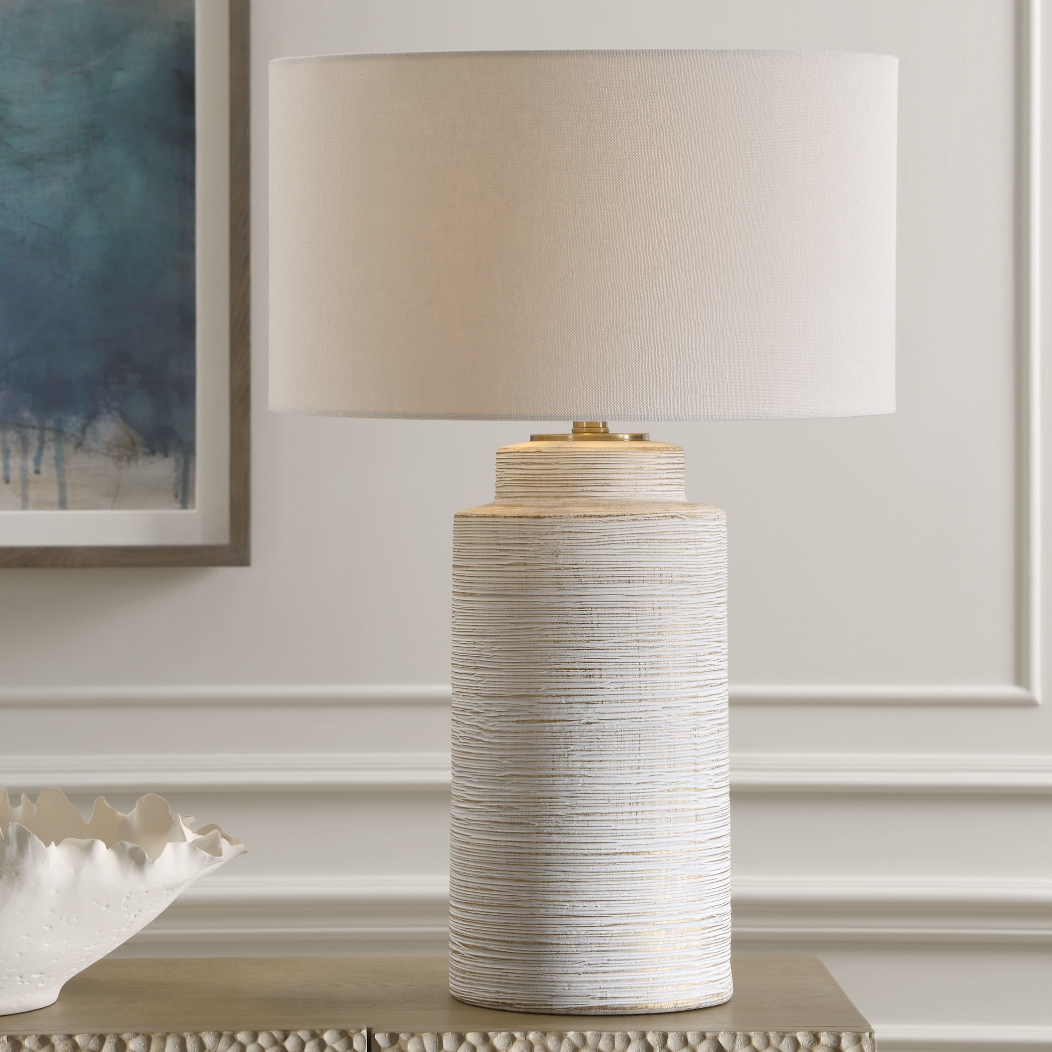 Crimp 26.5 inch 150.00 watt Ivory Glaze with Gold Leaf and Brass Table Lamp Portable Light