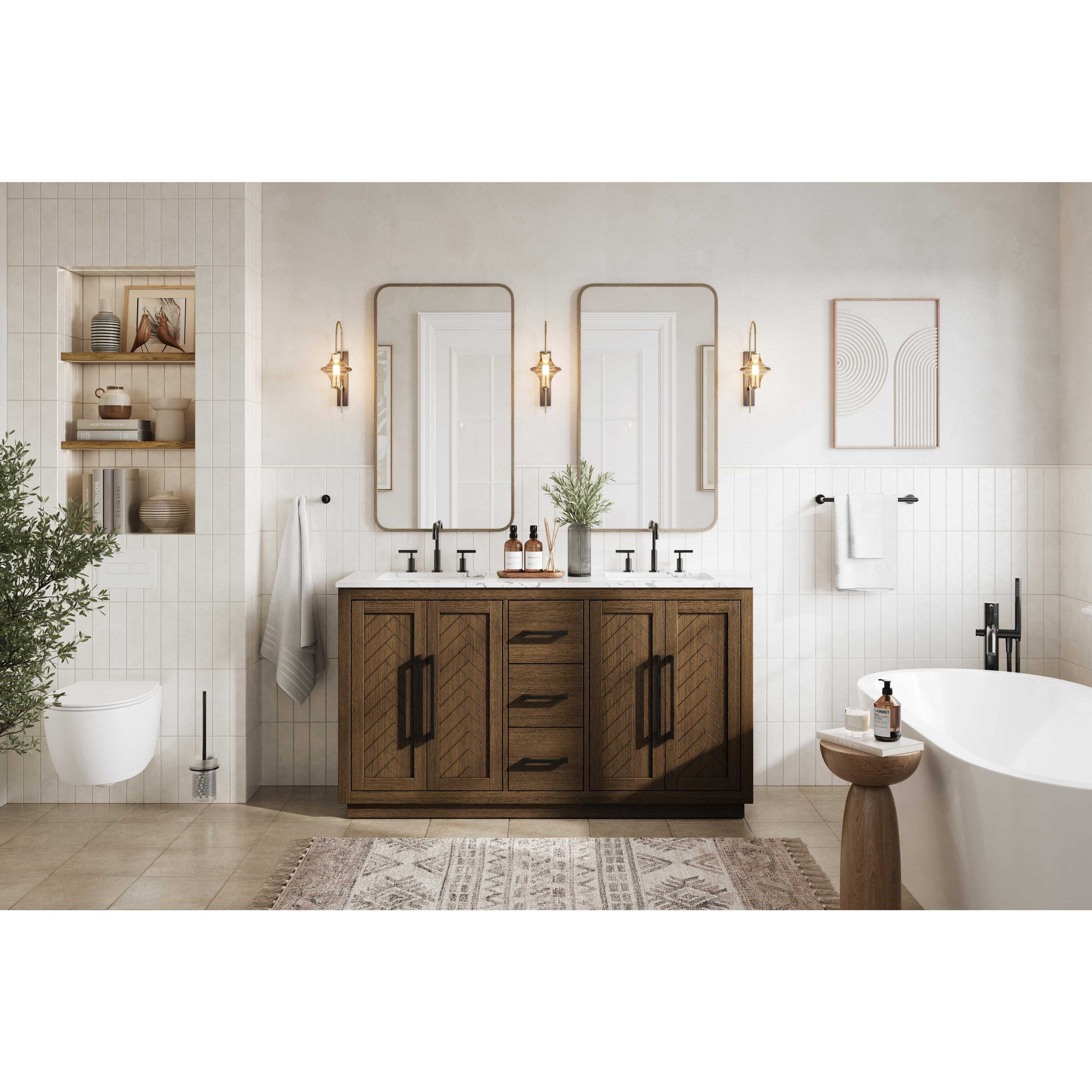 Chase 60 X 34 inch Hazel Oak Bathroom Vanity Cabinet