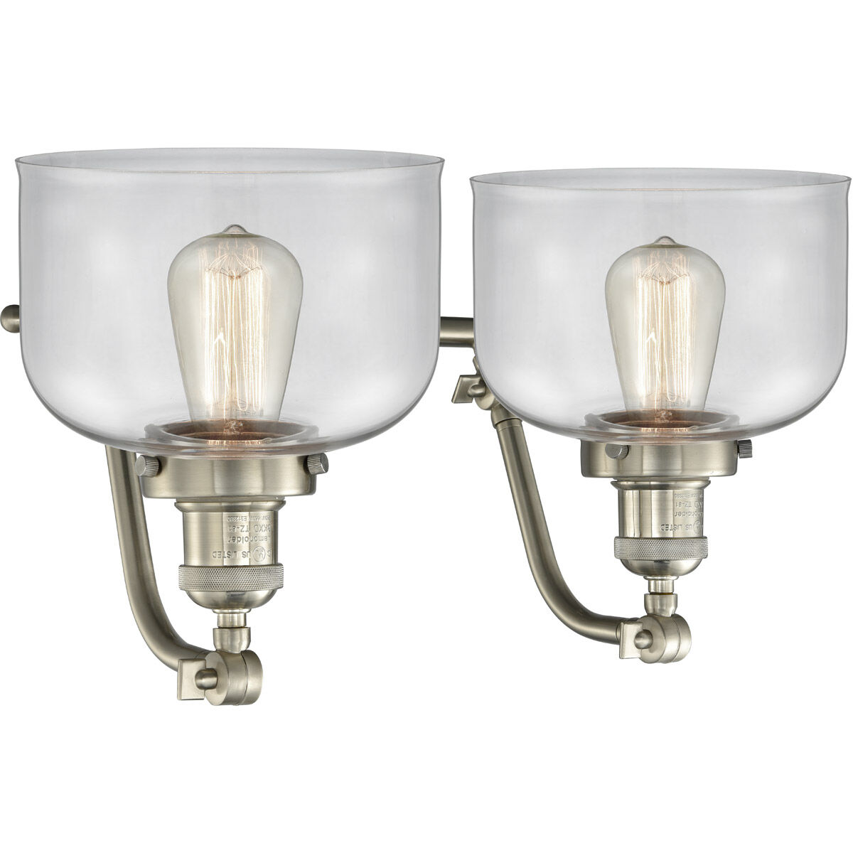 Franklin Restoration Large Bell 2 Light 18 inch Brushed Satin Nickel Bath Vanity Light Wall Light in Clear Glass, Franklin Restoration