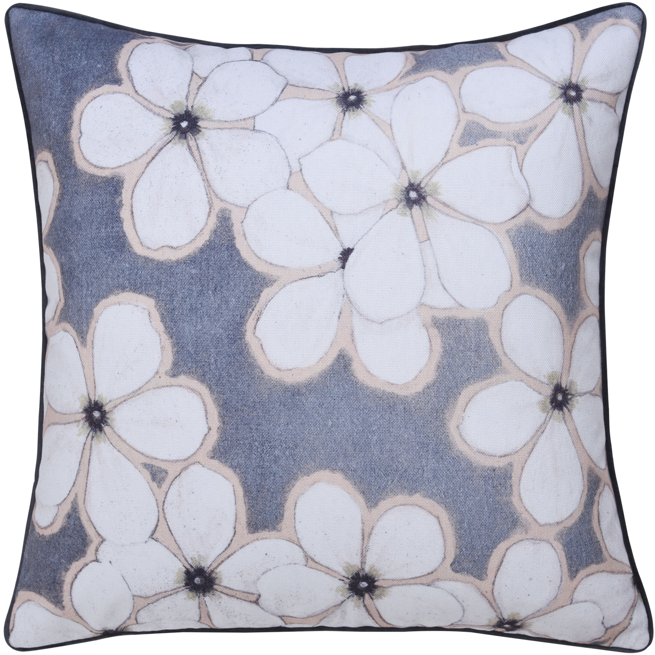 Floral 24 X 24 inch Gray Pillow