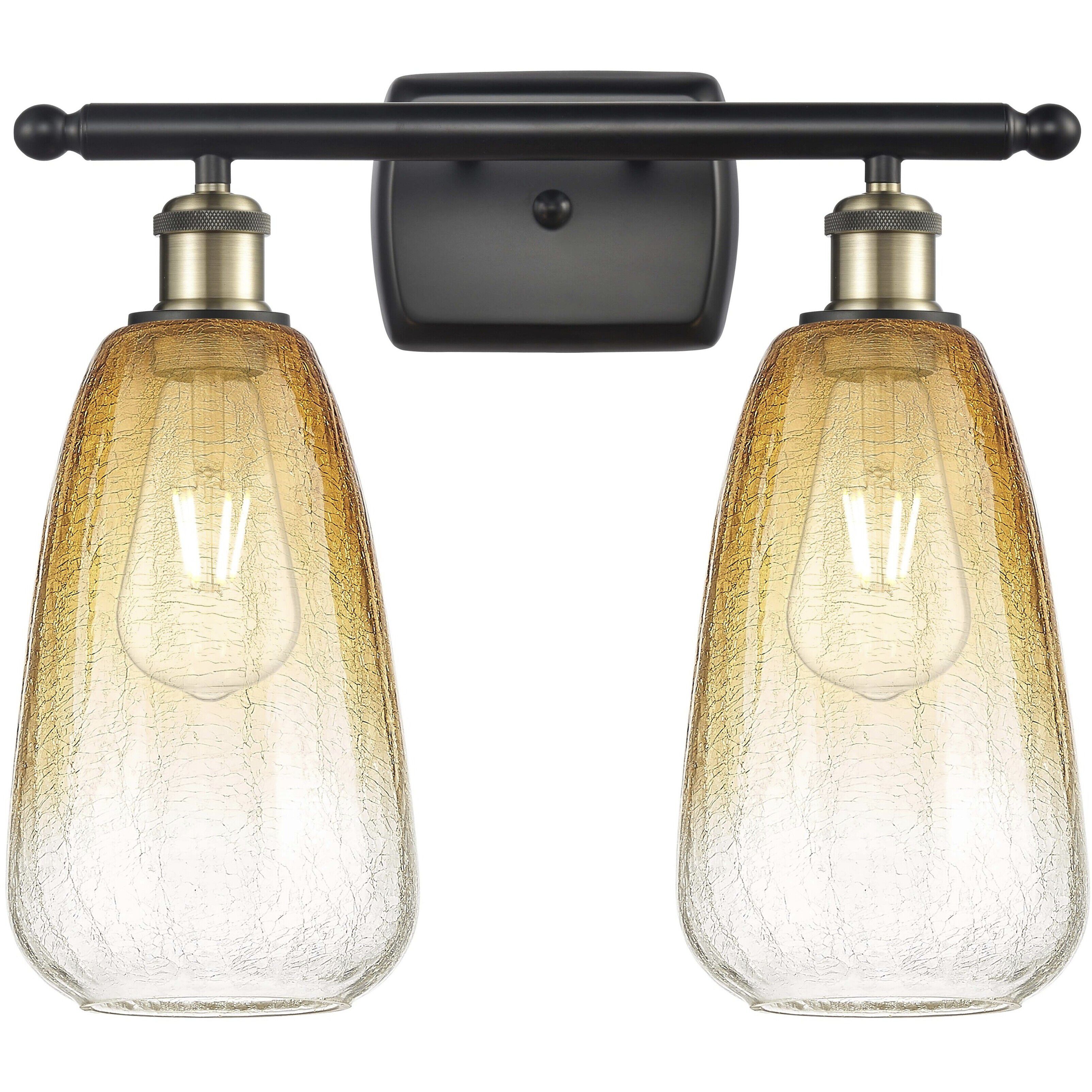 Ballston Brookhaven Almond 2 Light 16 inch Black Antique Brass Bath Vanity Light Wall Light in Amber Glass
