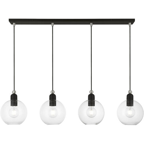 Downtown 4 Light 44 inch Black with Brushed Nickel Accents Linear Chandelier Ceiling Light, Sphere