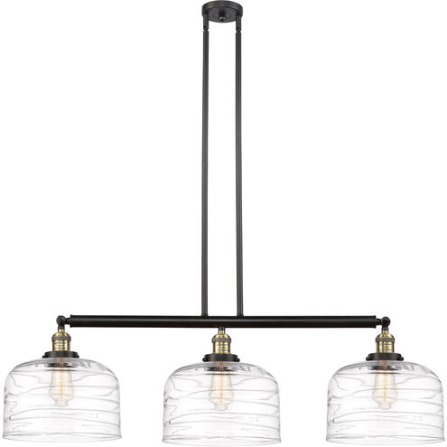 Franklin Restoration Bell LED 42 inch Black Antique Brass Island Light Ceiling Light in Clear Deco Swirl Glass