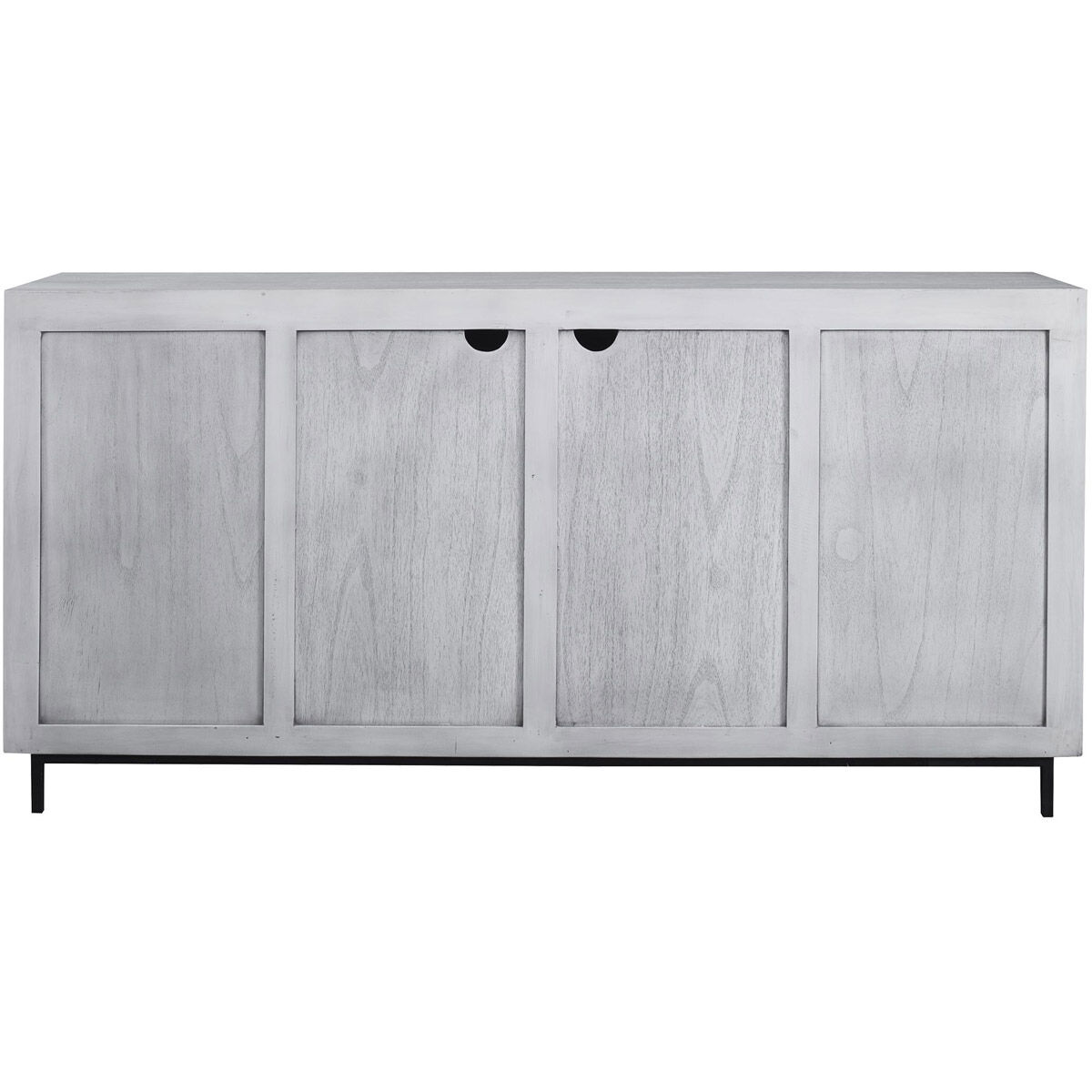 Checkerboard White Washed and Pewter Gray with Matte Black 4 Door Cabinet