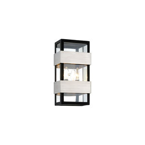Glenhurst Ave 2 Light 15 inch Black With Brushed Stainless Outdoor Wall Sconce