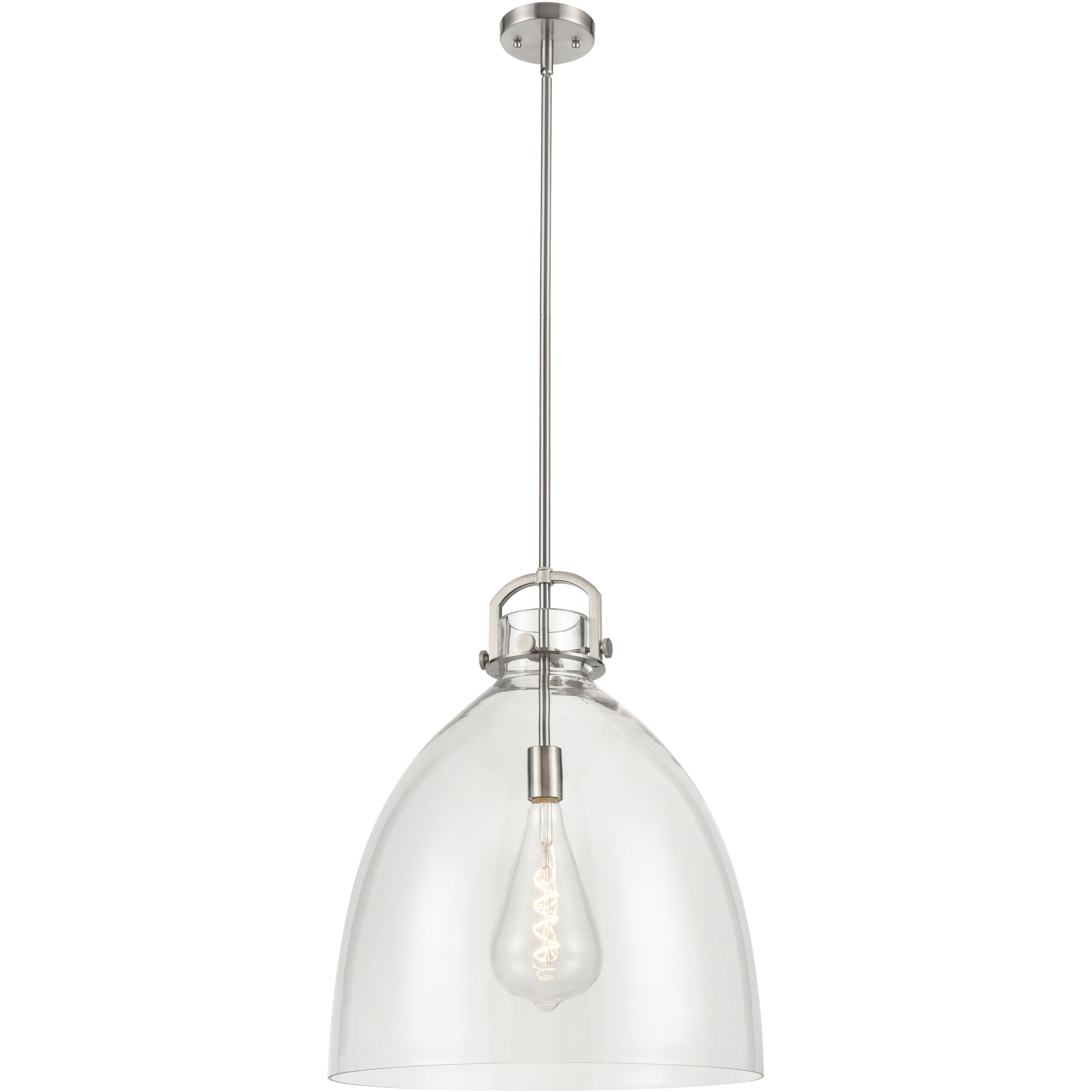 Newton Bell 1 Light 18 inch Satin Nickel Pendant Ceiling Light in Clear Glass