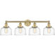 Bell 4 Light 33.5 inch Brushed Brass Bath Vanity Light Wall Light in Clear Deco Swirl Glass, Large