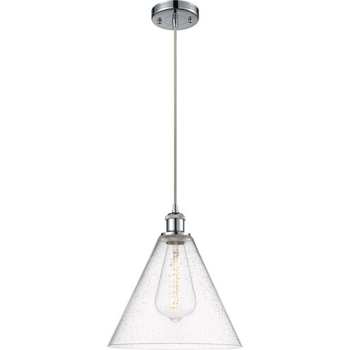 Ballston Cone 1 Light 12 inch Polished Chrome Mini Pendant Ceiling Light in Seedy Glass