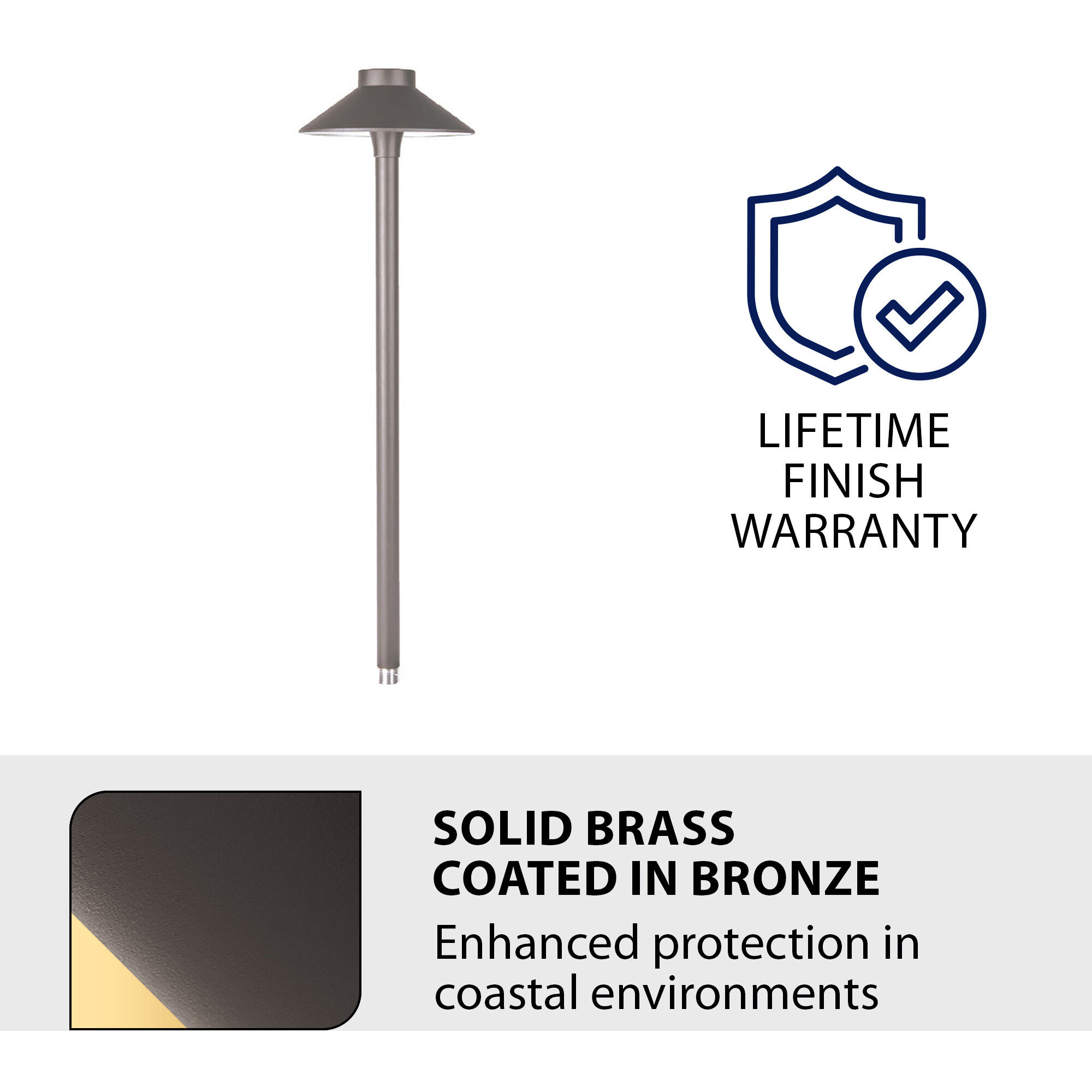 Tiki 12 6.5 watt Solid Brass Coated in Bronze Path Lighting in 3000K, Bronze on Brass, Path and Area Light, WAC Landscape