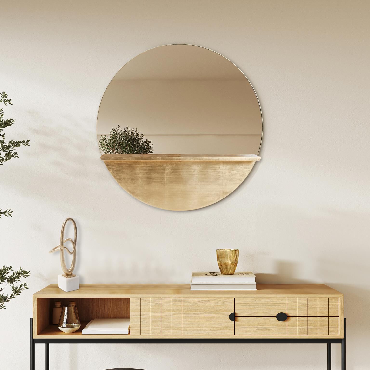 Emilie 35.5 X 35.5 inch Gold Leaf Mirror with Shelf