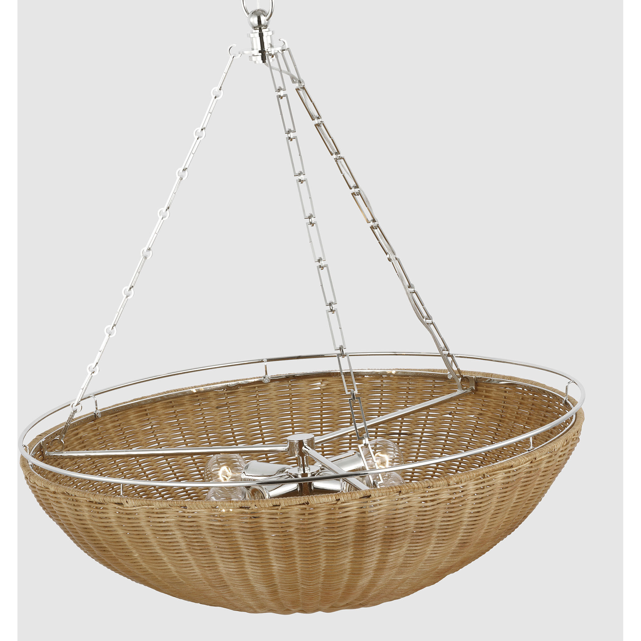 Chapman & Myers Clovis LED 28 inch Polished Nickel and Natural Wicker Chandelier Ceiling Light, Medium