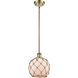 Ballston Farmhouse Rope LED 8 inch Antique Brass Pendant Ceiling Light in White Glass with Brown Rope, Ballston