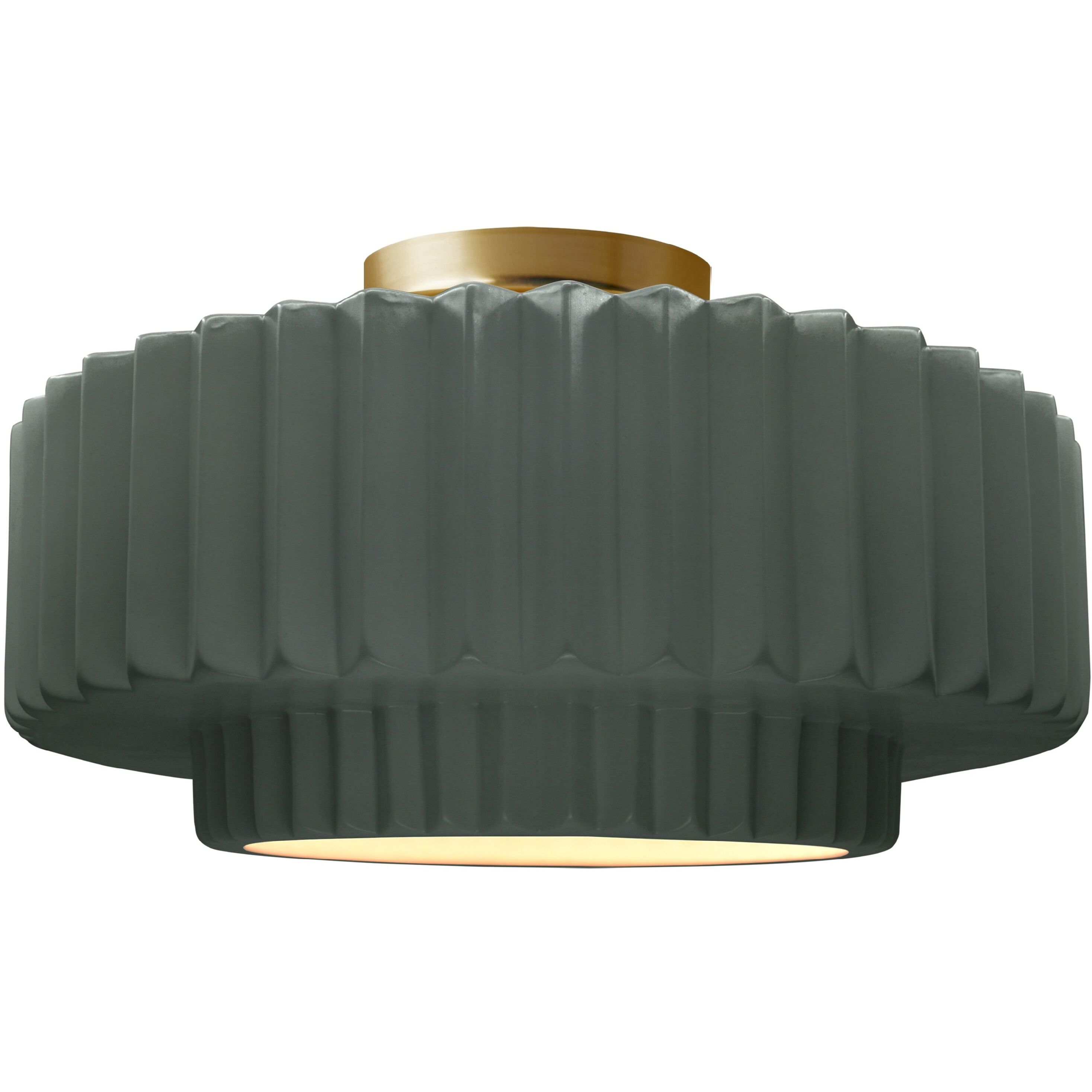 Radiance Collection - Pleated Tier LED 16.5 inch Pewter Green and Brushed Brass Semi-Flush Ceiling Light in Dedicated LED, 16.5W x 8H, Form+Finish+Function