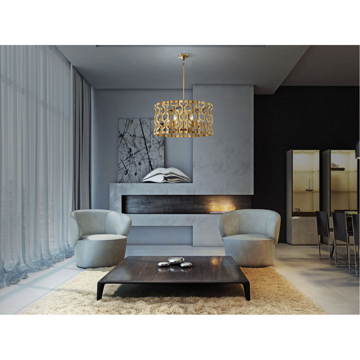 Coronade 6 Light 26 inch Pandora Gold Leaf Convertible Pendant Semi Flush Ceiling Light, Drum