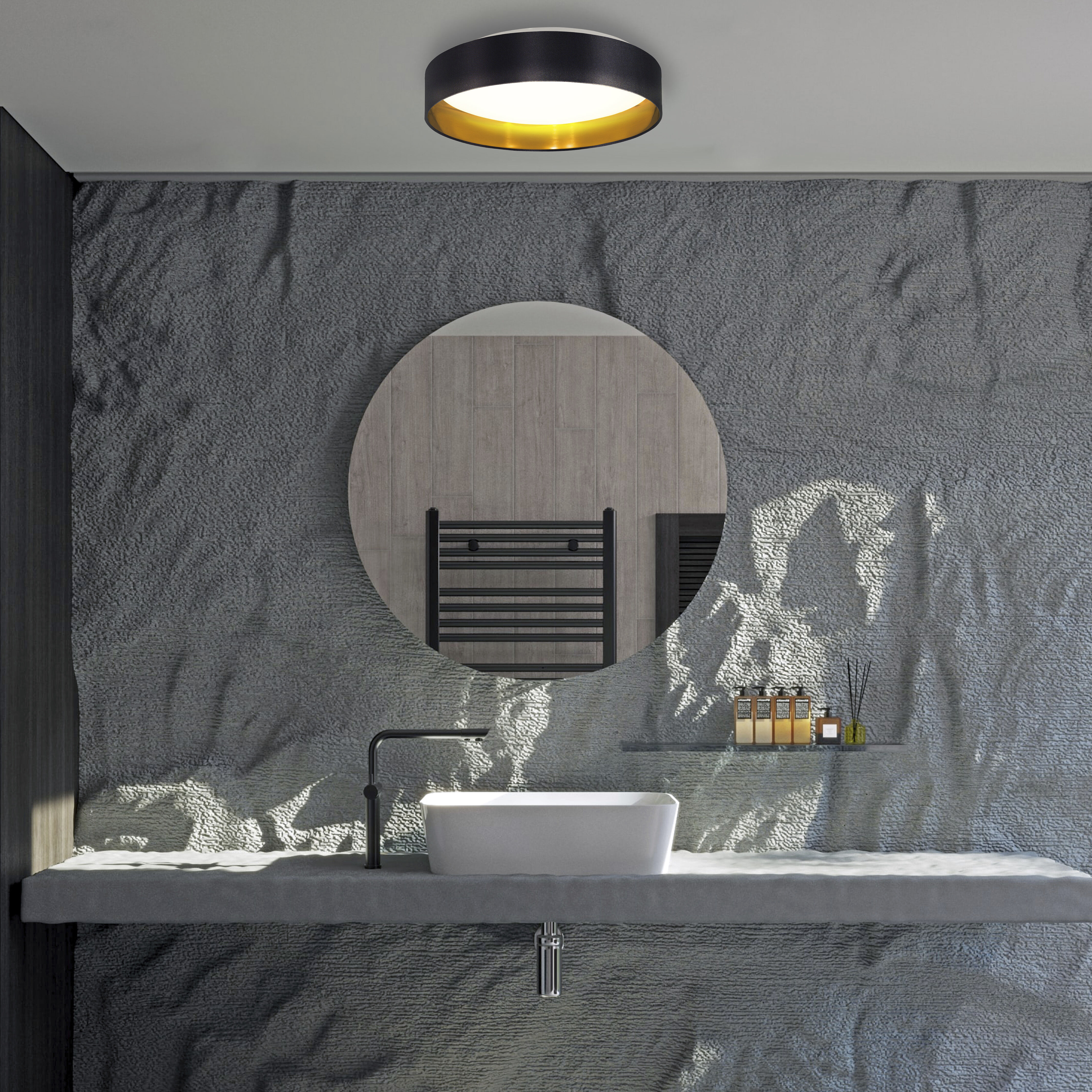 Maserlo LED 15.95 inch Black and Gold Flush Mount Ceiling Light