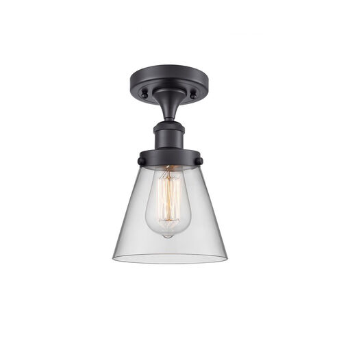 Ballston Small Cone LED 6 inch Matte Black Semi-Flush Mount Ceiling Light in Clear Glass, Ballston