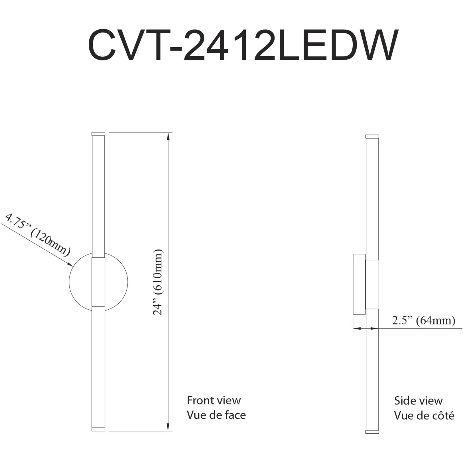 Corvette LED 24 inch Matte Black Wall Sconce Wall Light