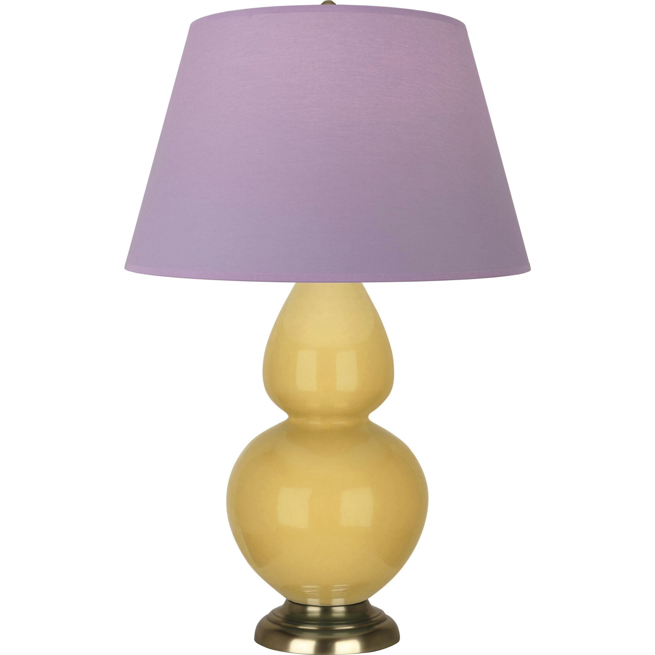 Double Gourd 31 inch 150 watt Sunset Yellow Glazed Ceramic with Antique Brass Table Lamp Portable Light in Lavender with Plum