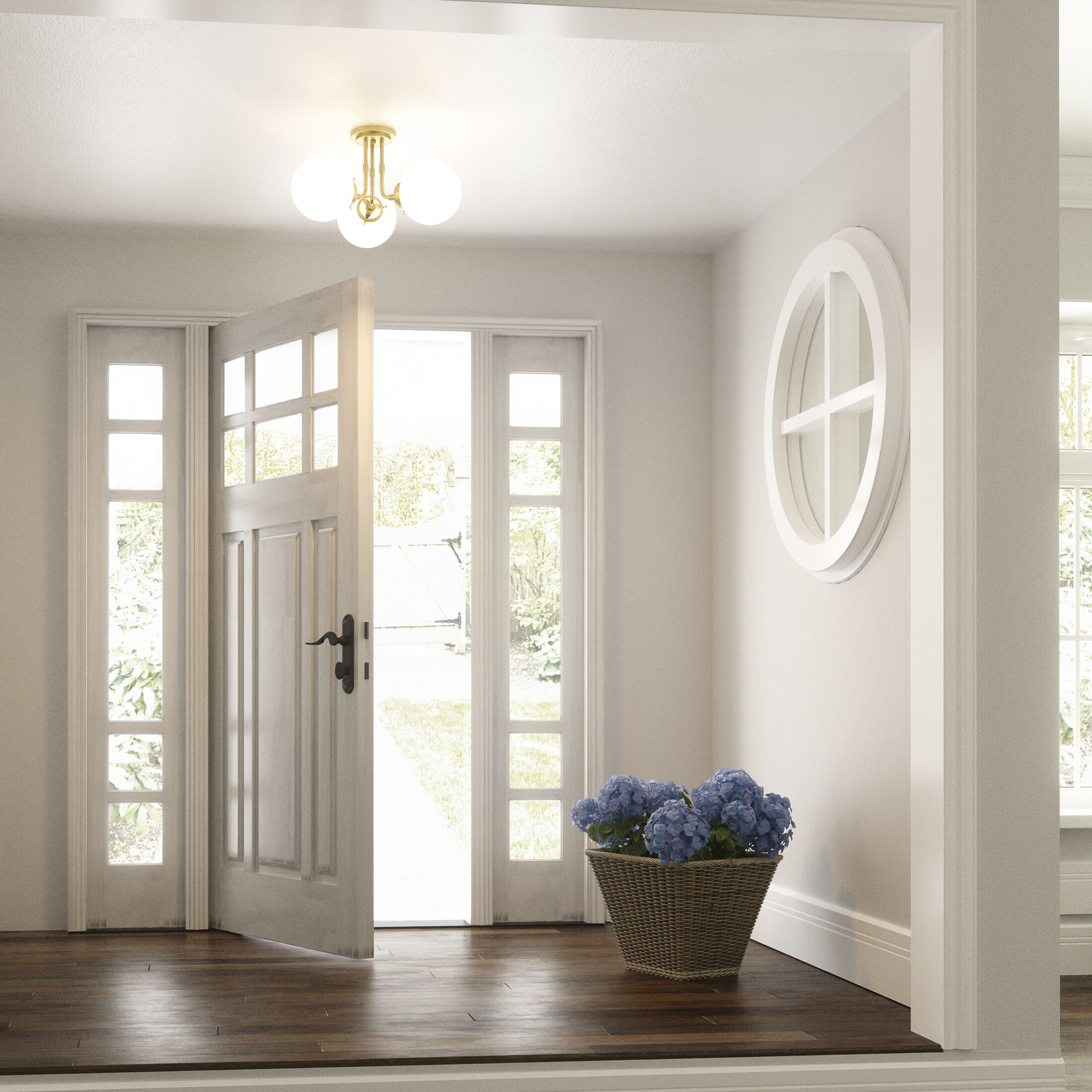 Landry 3 Light 21 inch Satin Brass Semi-Flush Mount Ceiling Light 