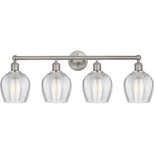 Edison Norfolk 4 Light 33 inch Brushed Satin Nickel Bath Vanity Light Wall Light in Clear Glass