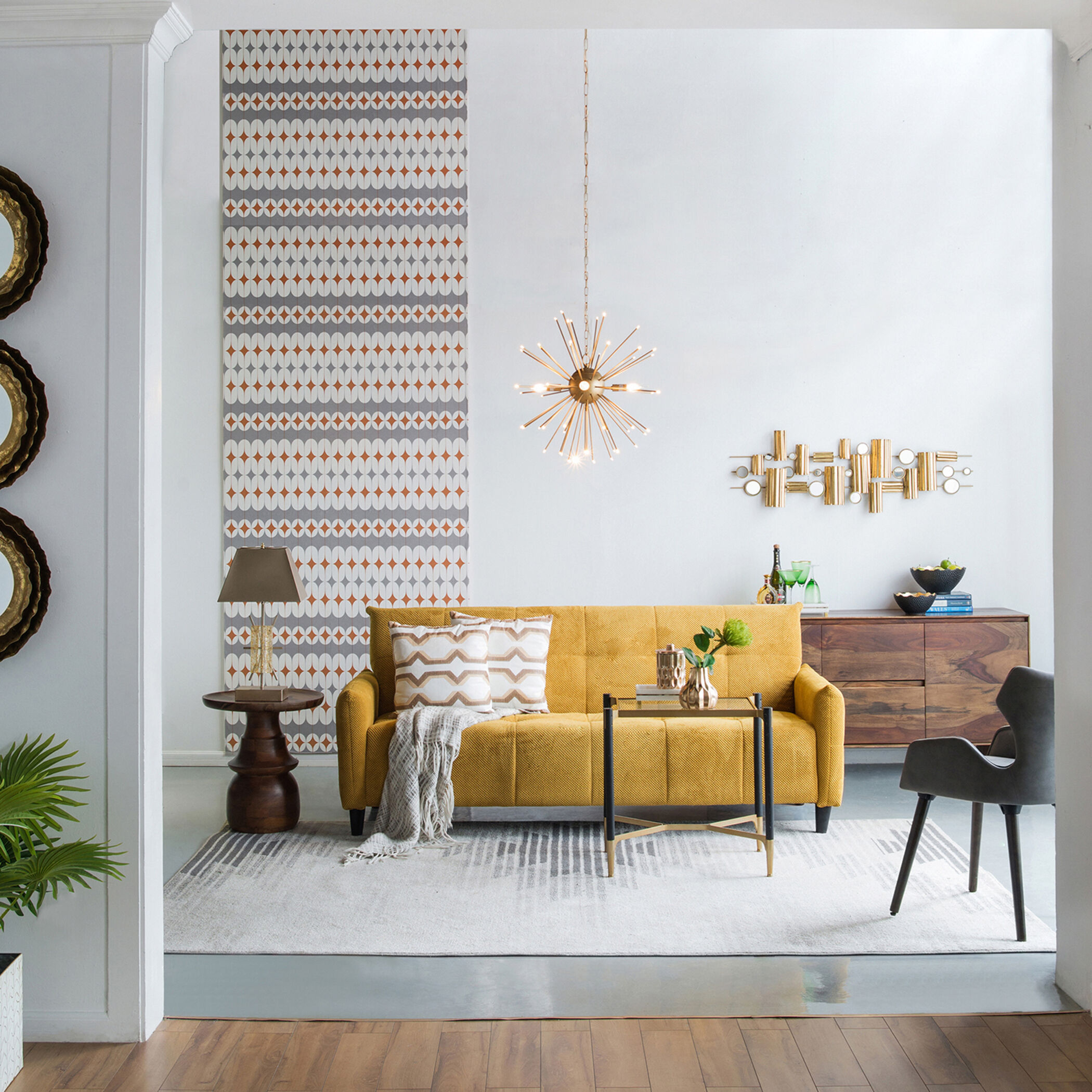 Large Biscuit Tufted Mustard Sofa